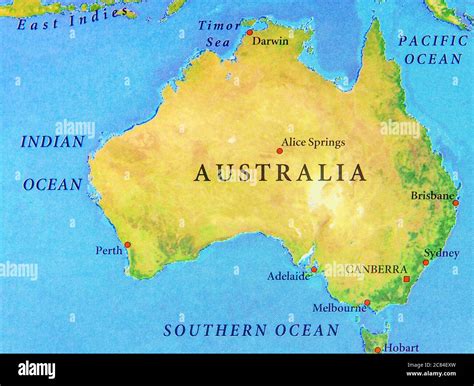 Geographic map of Australia with important cities Stock Photo - Alamy