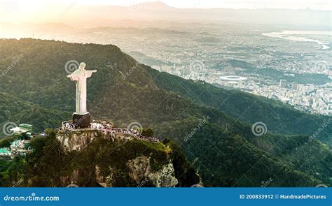 Cristo Redentor Statue in Rio De Janeiro Aerial Shot during a ...