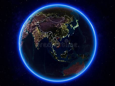 Vietnam on Earth from Space at Night Stock Illustration - Illustration ...