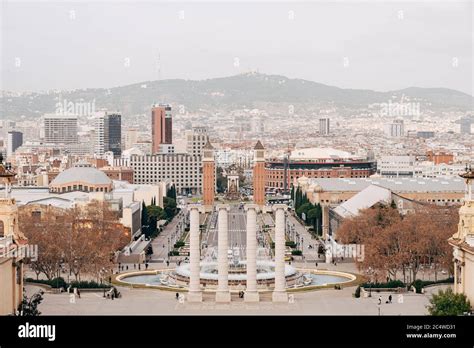 The magic fountain of Montjuic, on the hill of Montjuic in Barcelona ...