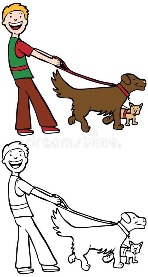 Dog Walker. Cartoon image of a man walking his dogs - color and black ...