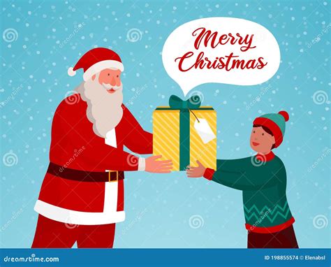 Santa Claus Giving a Christmas Gift To a Boy Stock Vector ...