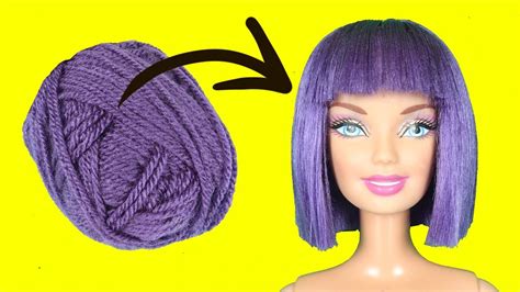 DIY Barbie Hairstyles with Yarn | How To Make Purple Doll Hair for Old ...