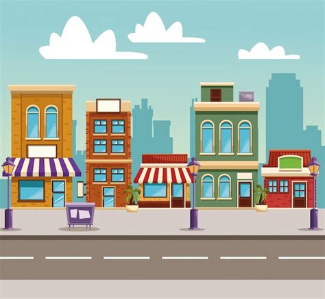 Premium Vector | Town buildings cartoon