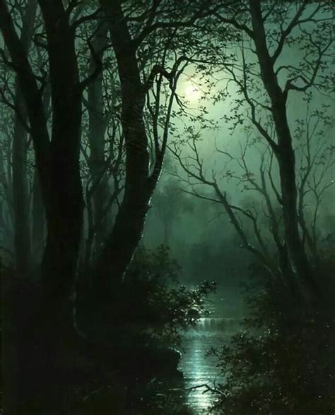 1878 Moonlit Forest Scene | Dark green aesthetic, Fantasy landscape ...