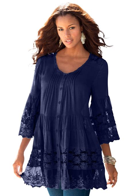 Roaman's - Roaman's Women's Plus Size Illusion Lace Tunic - Walmart.com ...