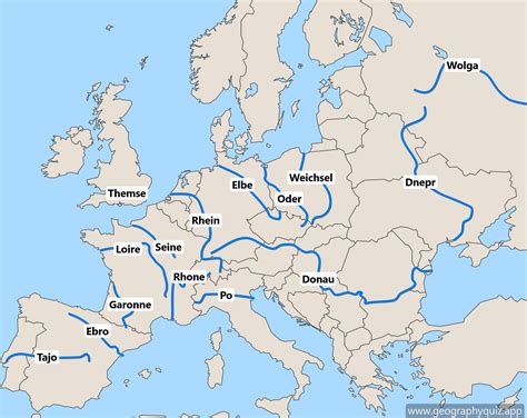 Maps of Europe - Rivers | 🌎 Geographyquiz.app