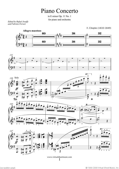 Chopin - Concerto in E minor Op.11 No.1 sheet music for piano and orchestra