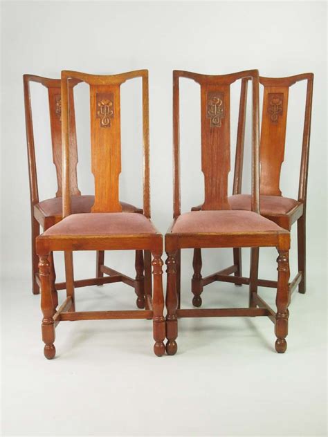 Set 4 Vintage Oak Dining Chairs