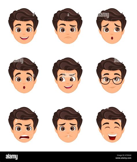 Male emotions set. Facial expression. Cartoon character with various ...