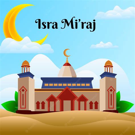 Premium Vector | Isra miraj with colorful mosque illustration template