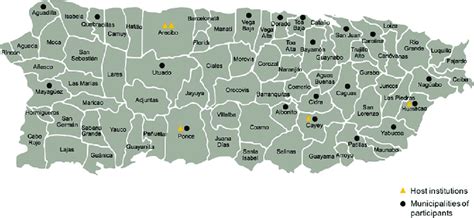 Map of Puerto Rico indicating the municipalities of BNW participating ...