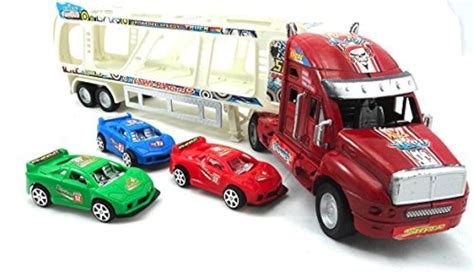 Big Rig Semi Truck Toy With Trailer Hauling 3 Cars Friction Powered Toy ...