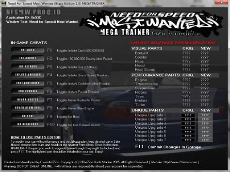 nfs most wanted cheats pc blacklist