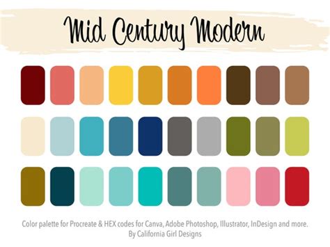 Mid Century Modern Color Palette for Procreate and HEX Codes - Etsy