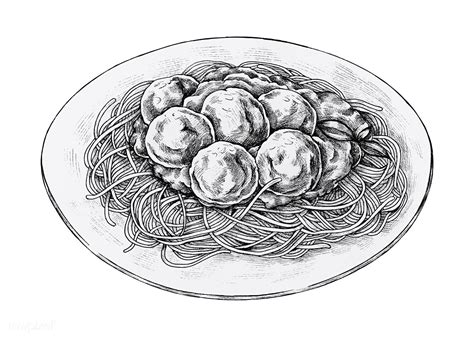 Hand drawn dish of spaghetti with meatballs vector | premium image by ...