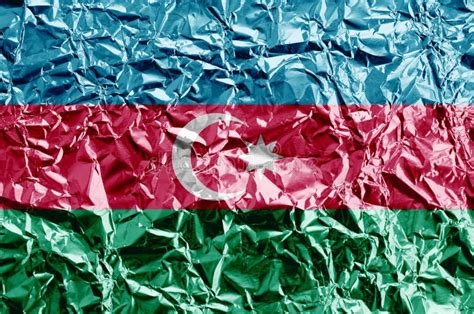 Azerbaijan Flag Depicted in Paint Colors on Shiny Crumpled Aluminium ...