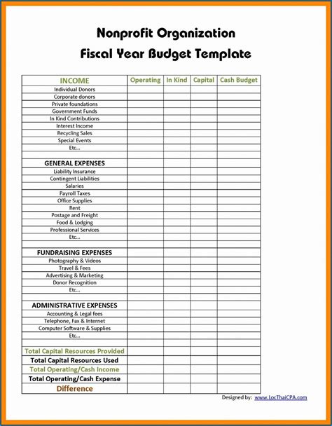 Printable Non Profit Budget Template ~ Addictionary Nonprofit ...