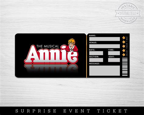 Printable Annie Broadway Surprise Ticket, Musical Collectible Theater ...