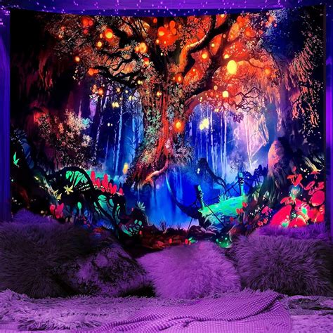 Amazon.com: Leanhome Blacklight Tapestry for Bedroom Aesthetic,Fairy ...