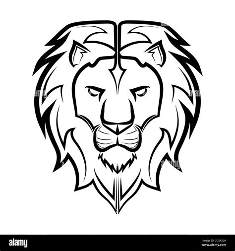 Black and white line art of the front of the lion head It is sign of ...