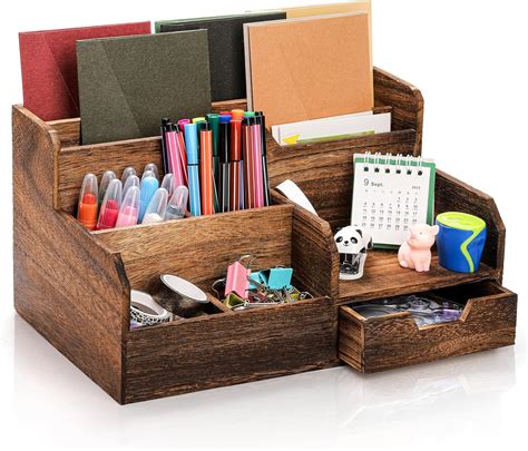 Amazon.com : Pumtus Brown Wooden Mail Organizer, Desk Organizer with 7 ...