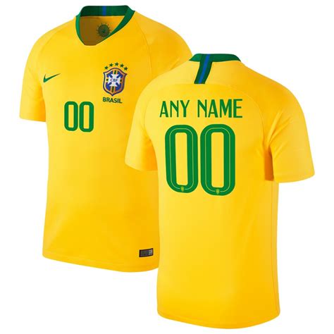 Nike Brazil National Team Gold 2018 Home Replica Stadium Custom Jersey