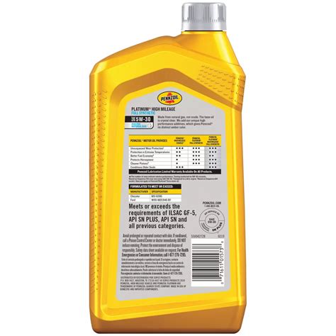 Pennzoil 5W-30 Platinum High Mileage Full Synthetic Motor Oil - Shop ...