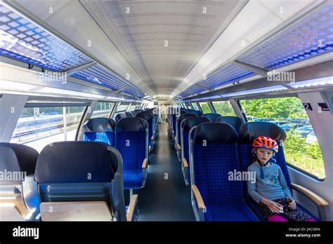 Regional train Deutsche Bahn, a girl inside Germany train Europe German ...