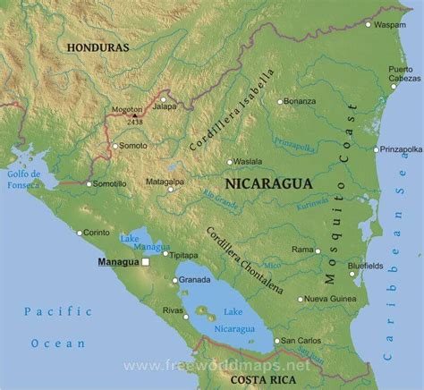 Nicaragua Physical Map