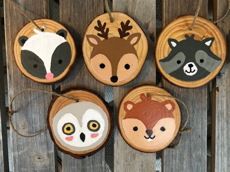 Set of 5 Rustic Woodland Animal Ornaments