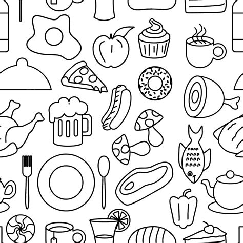 Food Doodle Seamless Pattern Vector Illustration Line Art Style Outline ...