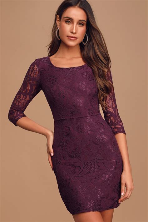 Sexy Dark Purple Lace Dress - Lace Bodycon Dress - Purple Dress - Lulus