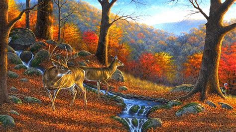 Download Fall Season Deer Painting Wallpaper | Wallpapers.com