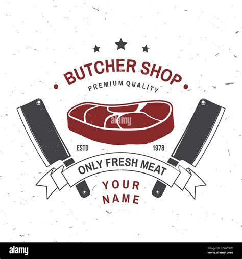 Butcher meat shop Badge or Label with Steak and kitchen knife. Vector ...