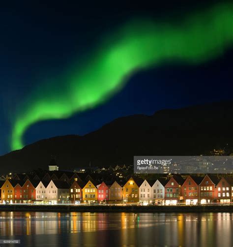 Northern lights - Aurora borealis over Bryggen in Bergen, Norway ...