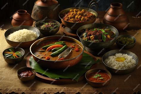 Premium AI Image | On the table there are bowls of several Sri Lankan ...