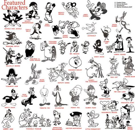 Classic Cartoon Characters in Black and White