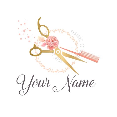 Hair Custom Logo Design, Hair Stylist Logo, Scissors Comb With Flowers ...