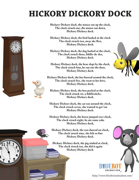 Free printable nursery rhyme lyrics page. hickory dickory dock, nursery ...