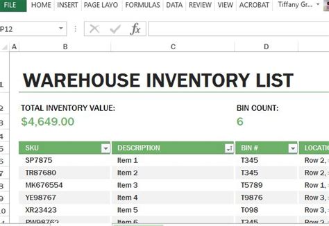 Warehouse Inventory Excel Template