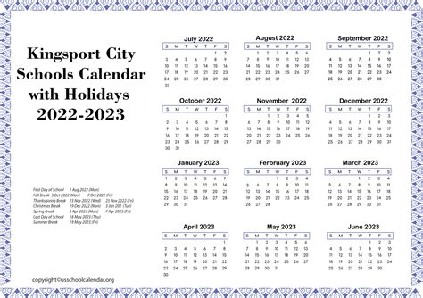 Kingsport City Schools Calendar with Holidays 2022-2023