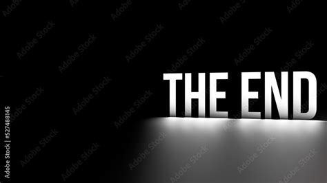 The word THE END.White neon THE END concept on black background with ...