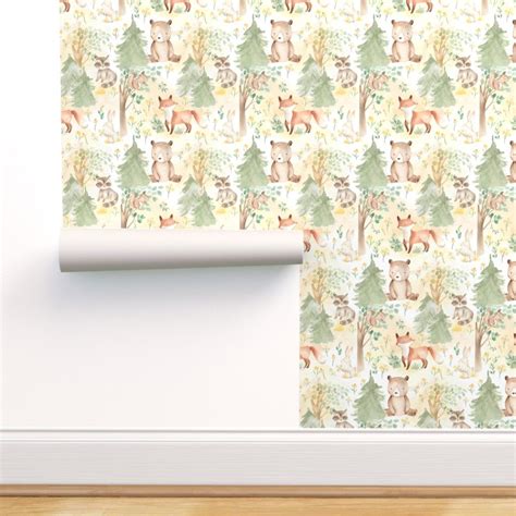 12" Woodland Animals - Baby Animals in Wallpaper | Spoonflower | Wall ...