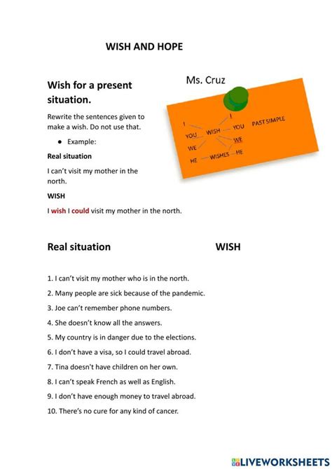 WISH and HOPE interactive worksheet | Wish grammar, Worksheets, Wish