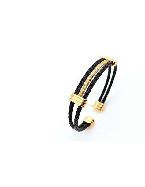 BLACK CHAIN BRACELET WITH GOLD DETAILS