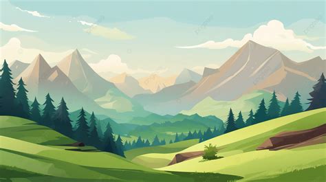 Cartoon Illustration Of A Mountain Valley Background, Picture Of ...