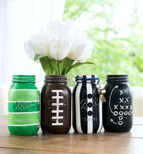 Football Mason Jars QUART SIZE Painted & Distressed Football Mason Jars ...