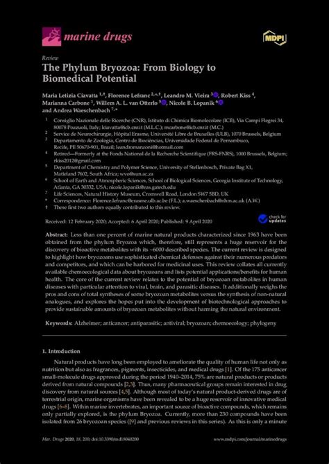 (PDF) 1, 2, 1 - VLIZ · marine drugs Review The Phylum Bryozoa: From ...