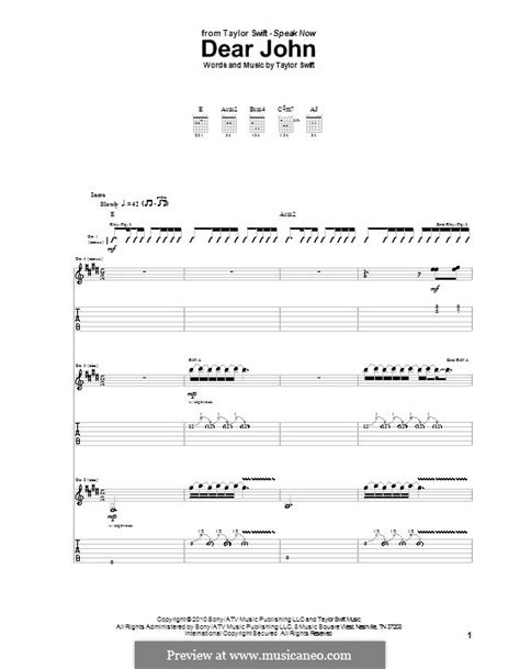 Dear John by T. Swift - sheet music on MusicaNeo